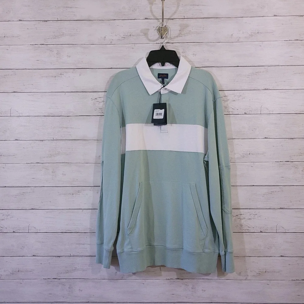 Good Man Brand Long Sleeve Rugby Shirt Ether Green White Stripe Mens Size‎ Small